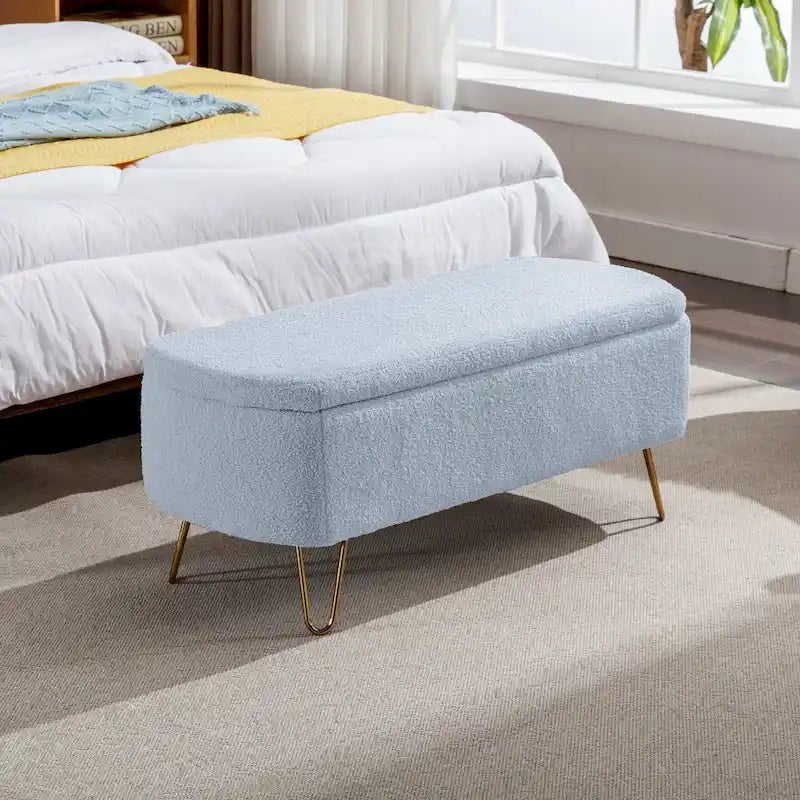 Upholstered Storage Ottoman Bench with Gold Hairpin Legs Faux Fur