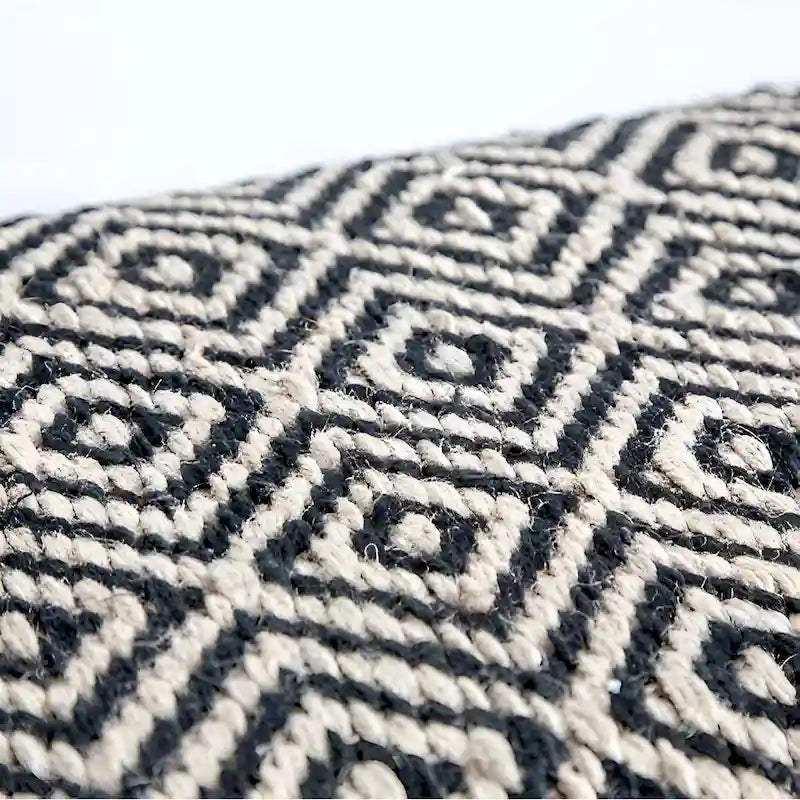 Black and White Diamond Trellis Upholstered Bench with Gray Wood Frame
