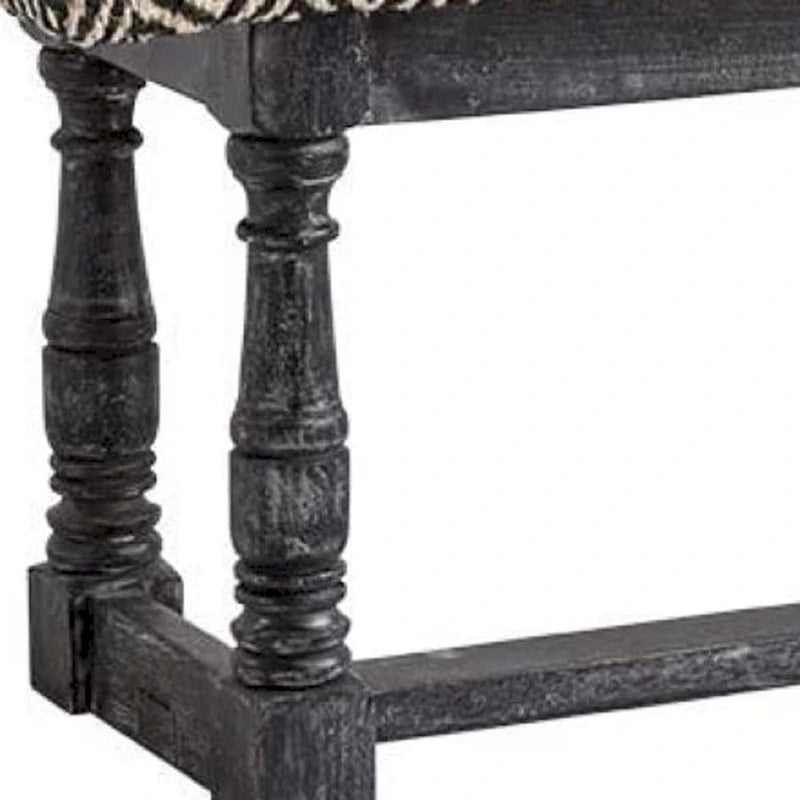 Black and White Diamond Trellis Upholstered Bench with Gray Wood Frame