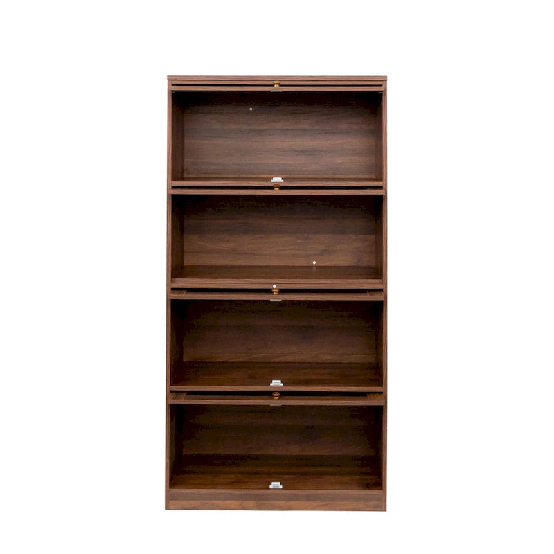 4-Layer Flip-Up Glass Door Storage Cabinet Walnut Brown White
