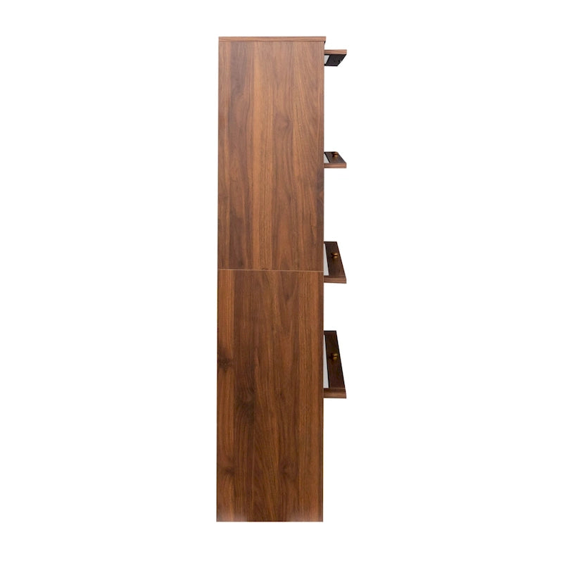 4-Layer Flip-Up Glass Door Storage Cabinet Walnut Brown White