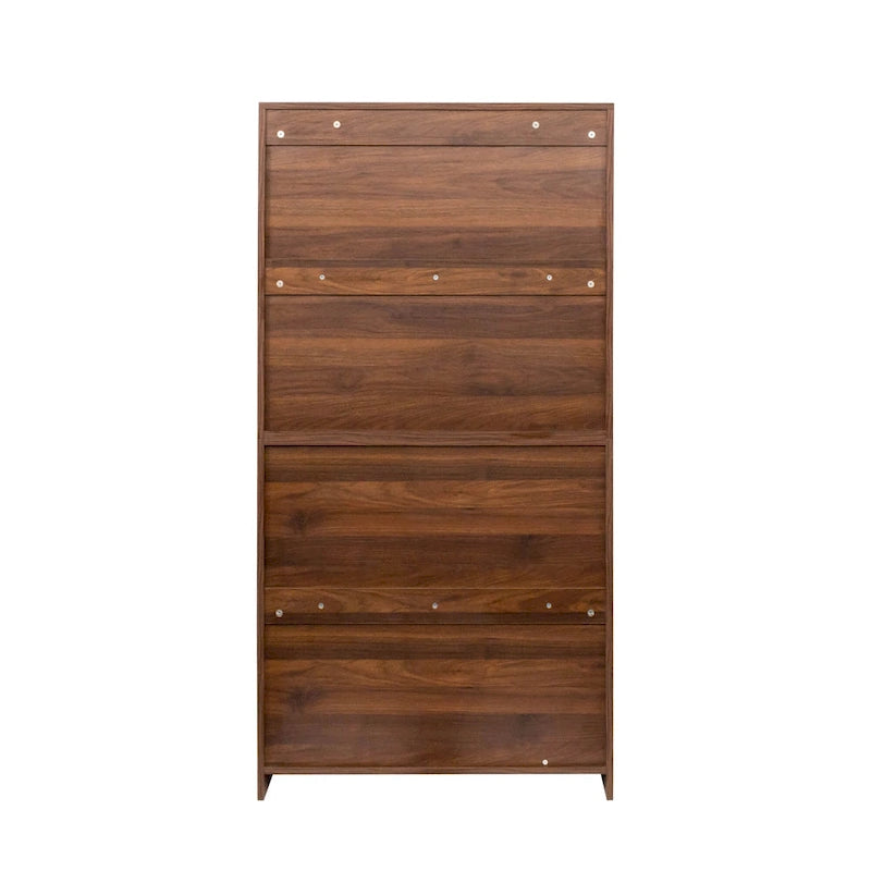 4-Layer Flip-Up Glass Door Storage Cabinet Walnut Brown White