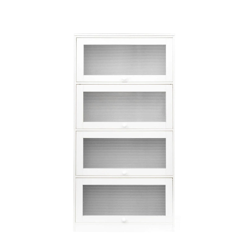 4-Layer Flip-Up Glass Door Storage Cabinet Walnut Brown White