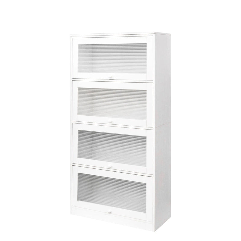4-Layer Flip-Up Glass Door Storage Cabinet Walnut Brown White