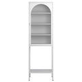 Tall Metal Display Cabinet with Arched Ribbed Glass Door Adjustable Shelves White Black