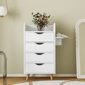 4-Drawer Storage Cabinet with Open Shelf and Solid Wood Legs, White & Pink