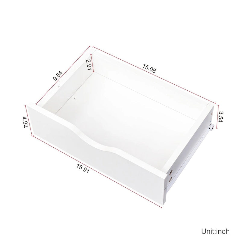 4-Drawer Storage Cabinet with Open Shelf and Solid Wood Legs, White & Pink