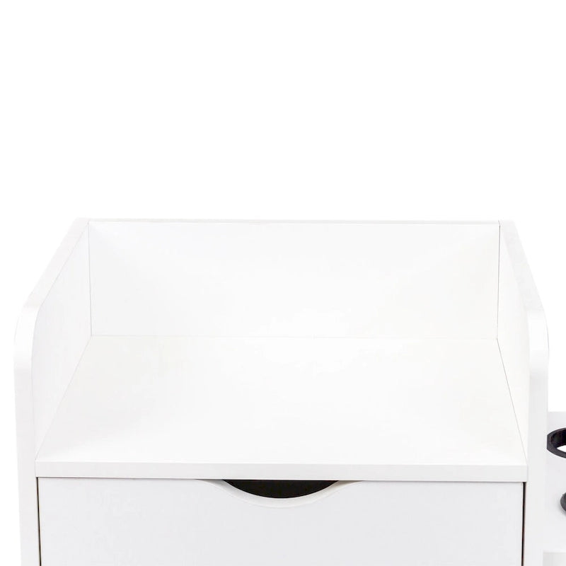 4-Drawer Storage Cabinet with Open Shelf and Solid Wood Legs, White & Pink