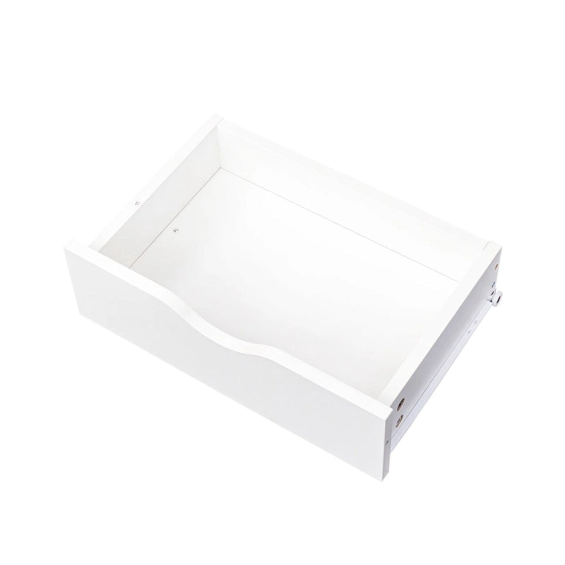 4-Drawer Storage Cabinet with Open Shelf and Solid Wood Legs, White & Pink