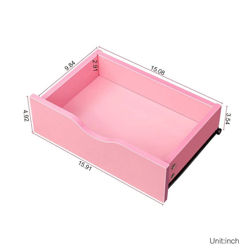 4-Drawer Storage Cabinet with Open Shelf and Solid Wood Legs, White & Pink