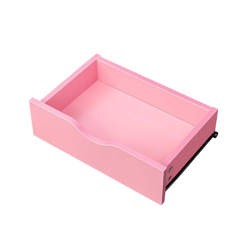 4-Drawer Storage Cabinet with Open Shelf and Solid Wood Legs, White & Pink