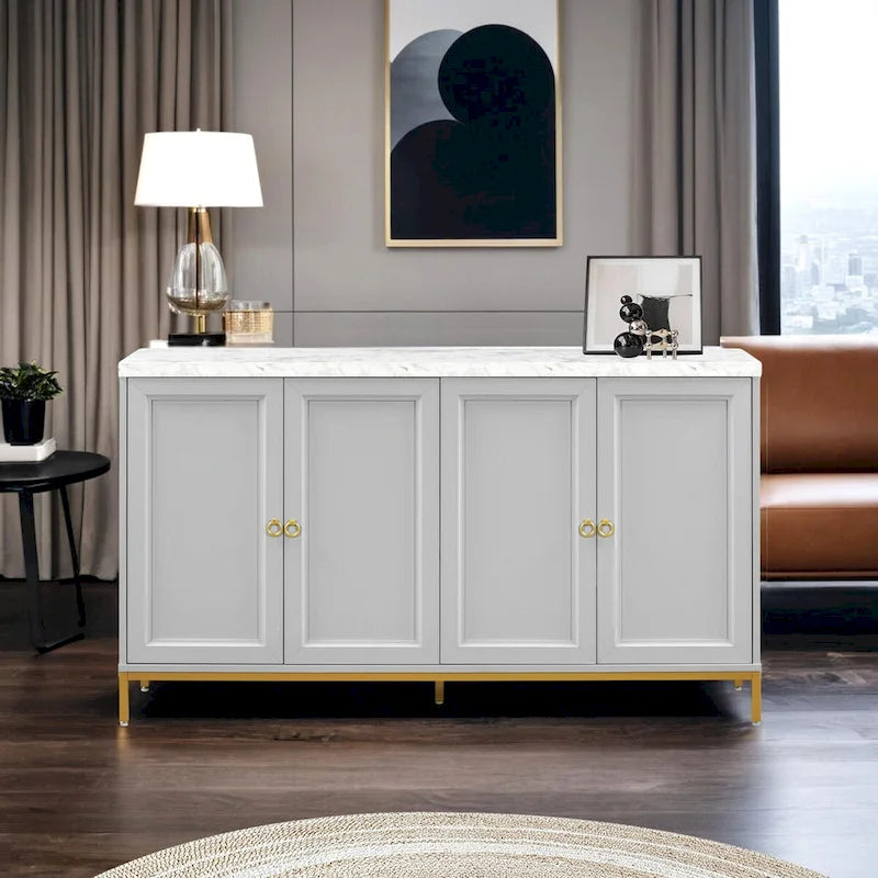 Modern Sideboard with Extra Large Storage Space with Metal Handles and Support Legs for Living Room and Dining Roo