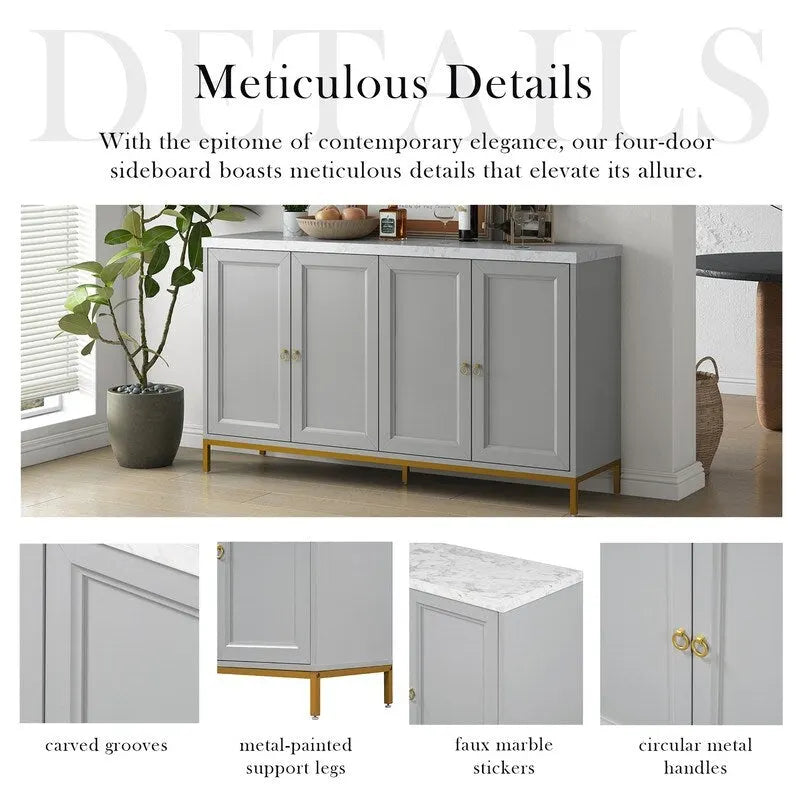 Modern Sideboard with Extra Large Storage Space with Metal Handles and Support Legs for Living Room and Dining Roo