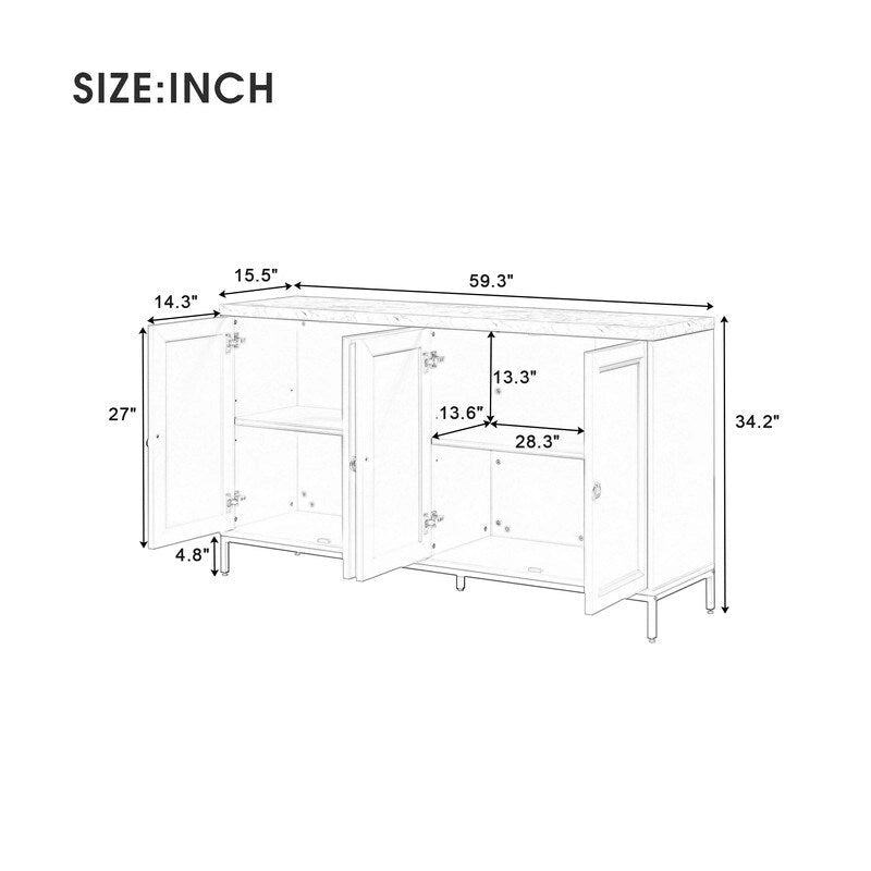 Modern Sideboard with Extra Large Storage Space with Metal Handles and Support Legs for Living Room and Dining Roo