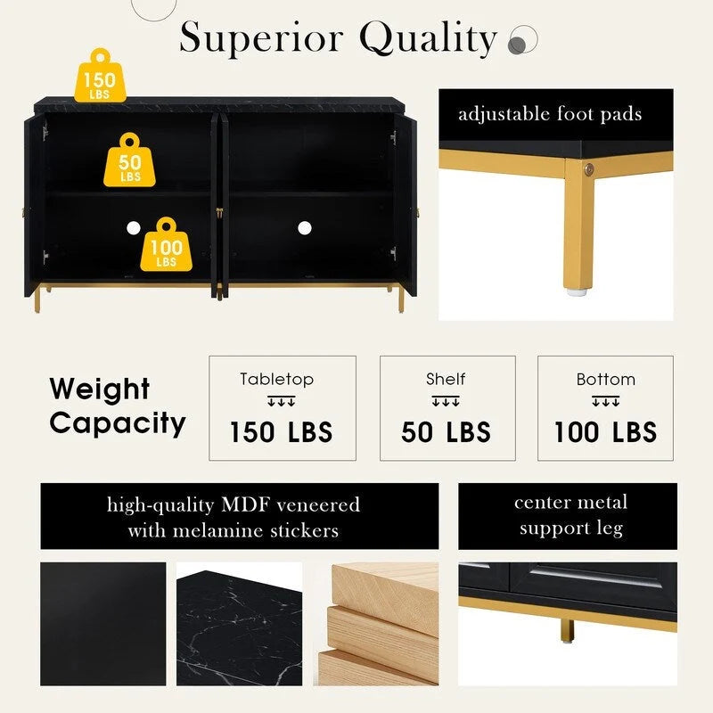 Modern Sideboard with Extra Large Storage Space with Metal Handles and Support Legs for Living Room and Dining Roo