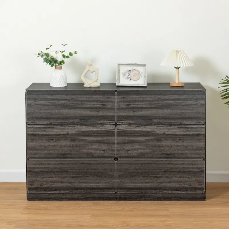 Six-Drawer Dresser Storage Chest Wide Bedroom Organizer Cabinet Gray