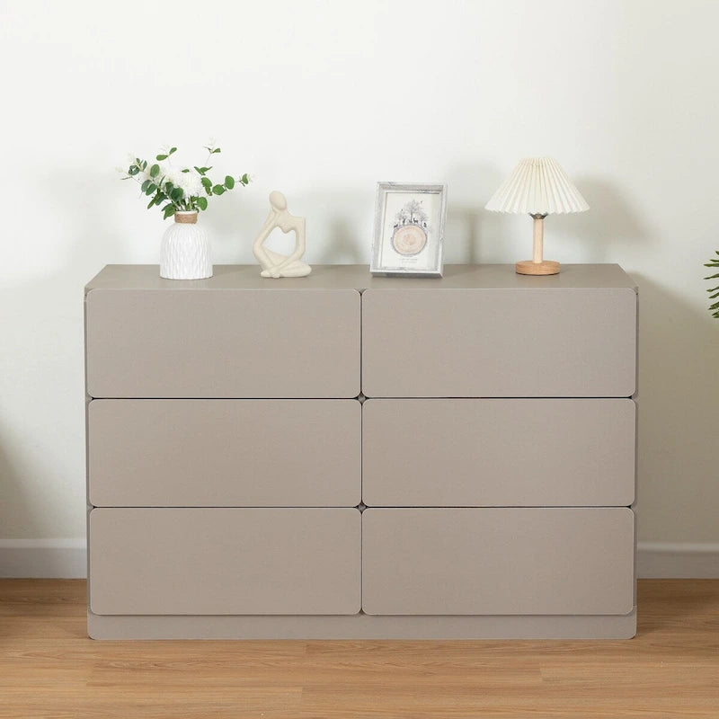 Six-Drawer Dresser Storage Chest Wide Bedroom Organizer Cabinet Gray