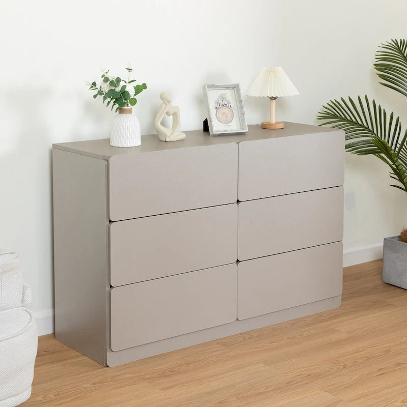 Six-Drawer Dresser Storage Chest Wide Bedroom Organizer Cabinet Gray