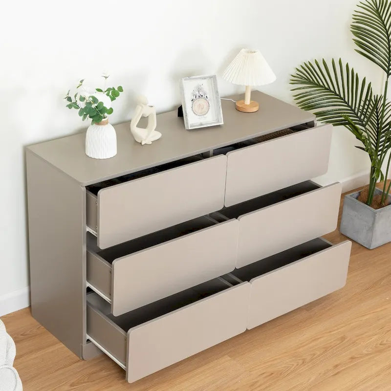 Six-Drawer Dresser Storage Chest Wide Bedroom Organizer Cabinet Gray