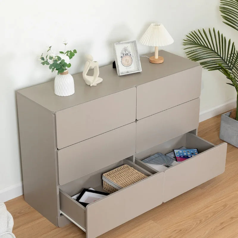 Six-Drawer Dresser Storage Chest Wide Bedroom Organizer Cabinet Gray