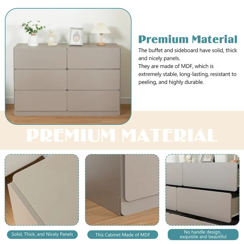 Six-Drawer Dresser Storage Chest Wide Bedroom Organizer Cabinet Gray