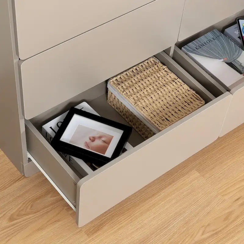 Six-Drawer Dresser Storage Chest Wide Bedroom Organizer Cabinet Gray