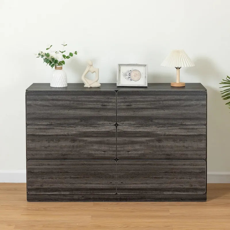 Six-Drawer Dresser Storage Chest Wide Bedroom Organizer Cabinet Gray
