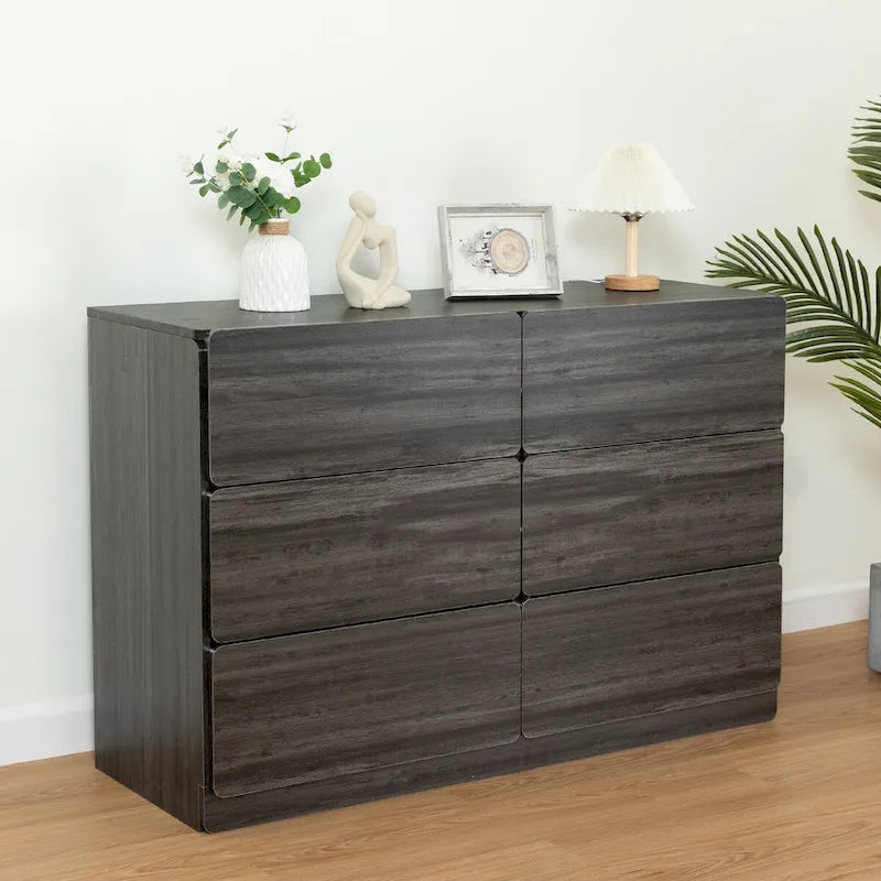 Six-Drawer Dresser Storage Chest Wide Bedroom Organizer Cabinet Gray