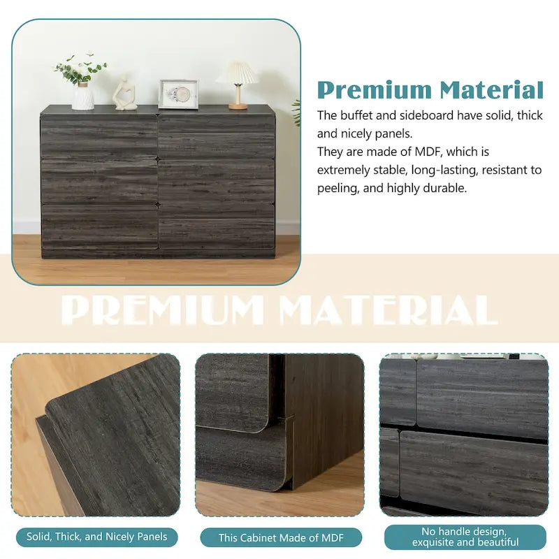 Six-Drawer Dresser Storage Chest Wide Bedroom Organizer Cabinet Gray