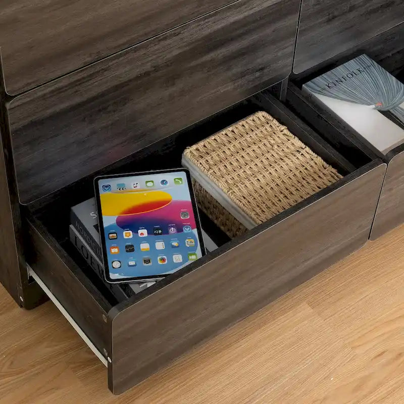 Six-Drawer Dresser Storage Chest Wide Bedroom Organizer Cabinet Gray