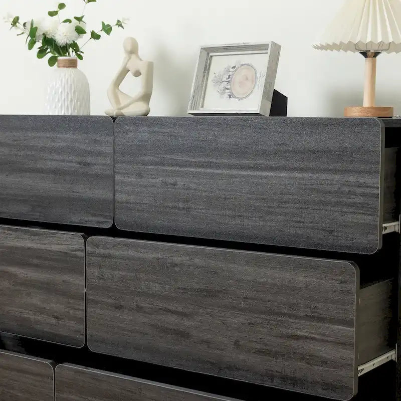 Six-Drawer Dresser Storage Chest Wide Bedroom Organizer Cabinet Gray