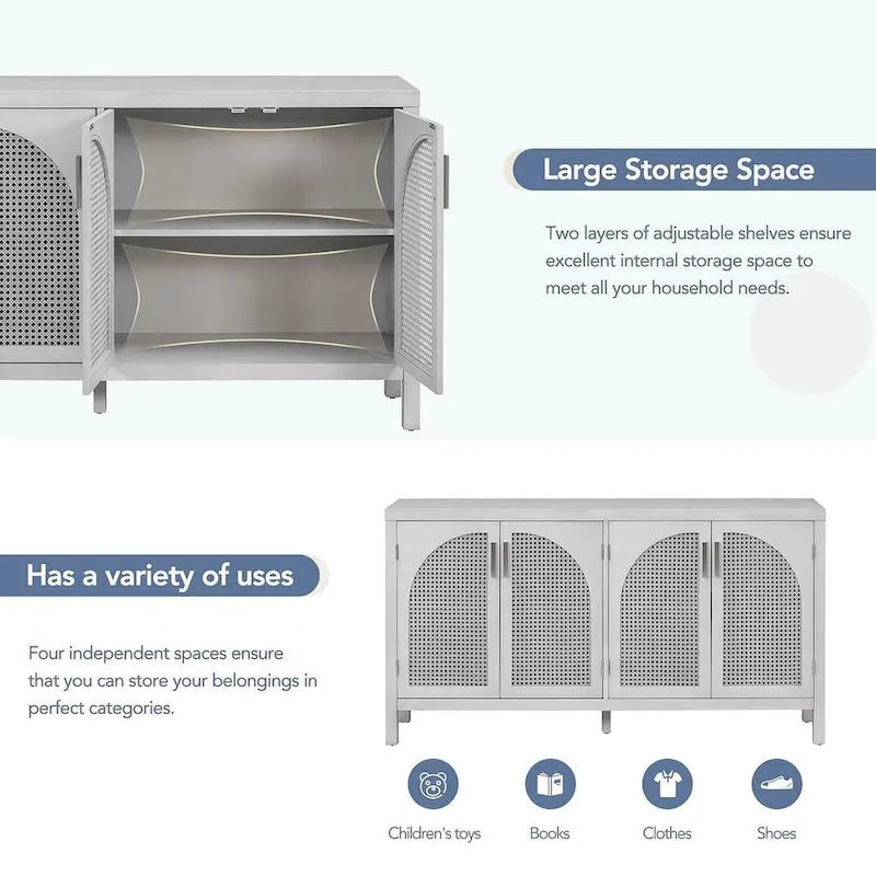 60 Large Storage Space Artificial Rattan Doors Buffet/Sideboard