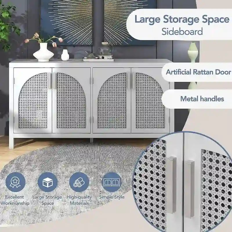 60 Large Storage Space Artificial Rattan Doors Buffet/Sideboard