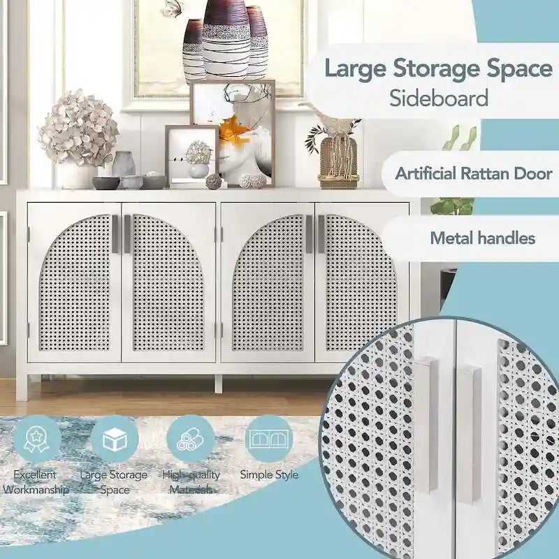 60 Large Storage Space Artificial Rattan Doors Buffet/Sideboard