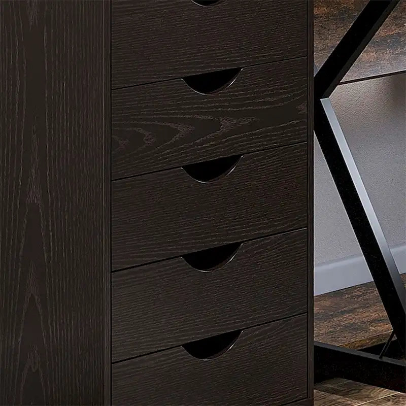 5-Drawer Rolling File Cabinet with Wheels, Wood Storage Organizer, Brown