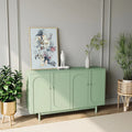 4-Door Intaglio Storage Cabinet with Solid Wood Pulls and Pine Legs, Mint Green