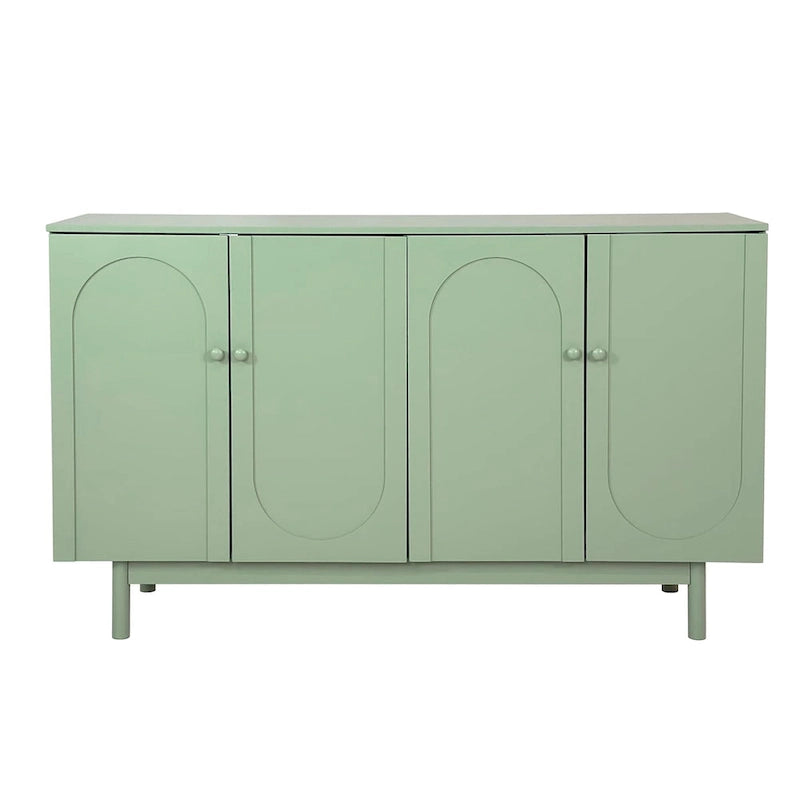 4-Door Intaglio Storage Cabinet with Solid Wood Pulls and Pine Legs, Mint Green