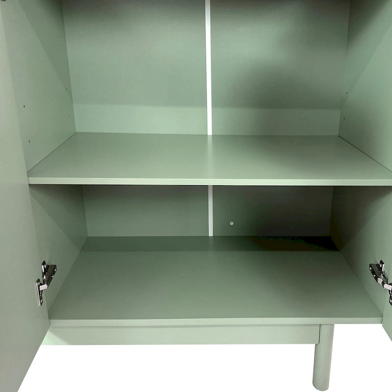 4-Door Intaglio Storage Cabinet with Solid Wood Pulls and Pine Legs, Mint Green