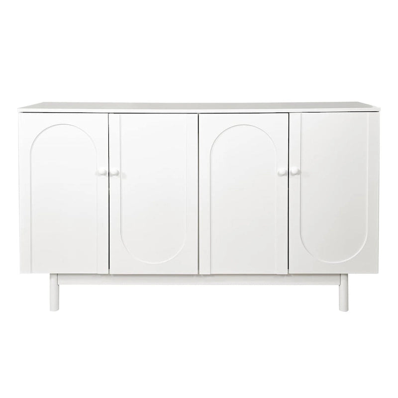 4-Door Intaglio Storage Cabinet with Solid Wood Pulls and Pine Legs, Mint Green
