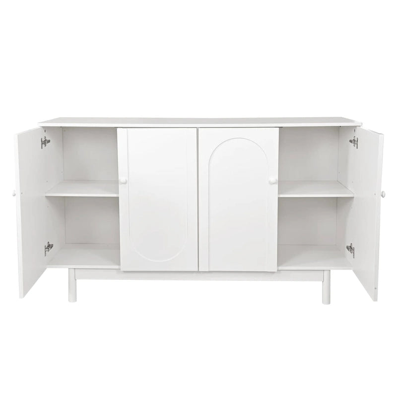 4-Door Intaglio Storage Cabinet with Solid Wood Pulls and Pine Legs, Mint Green