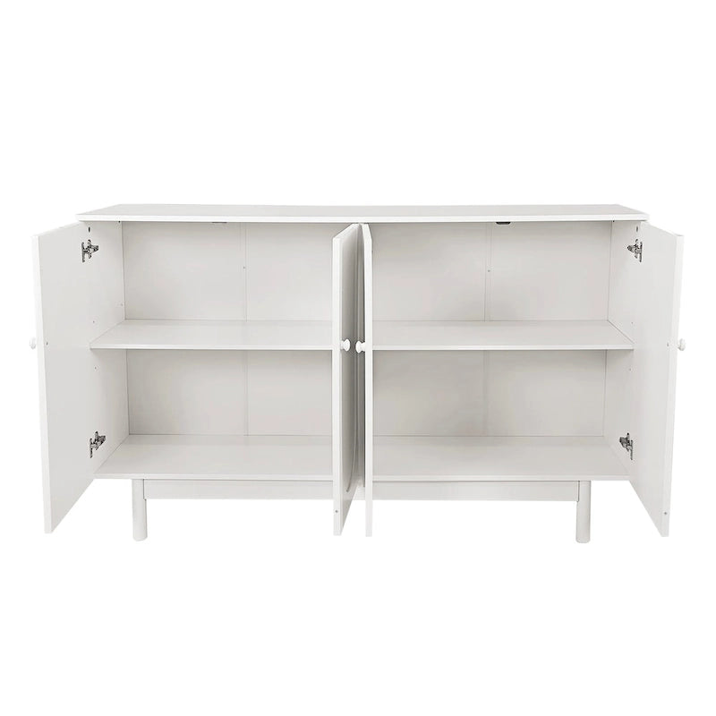 4-Door Intaglio Storage Cabinet with Solid Wood Pulls and Pine Legs, Mint Green