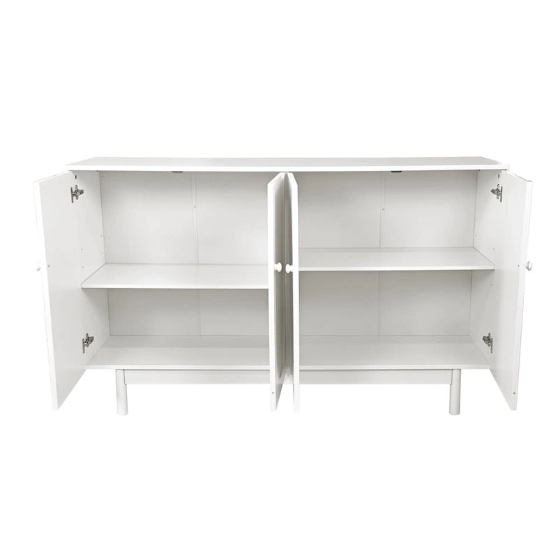 4-Door Intaglio Storage Cabinet with Solid Wood Pulls and Pine Legs, Mint Green