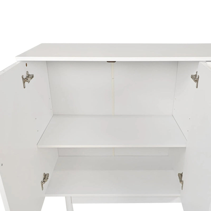 4-Door Intaglio Storage Cabinet with Solid Wood Pulls and Pine Legs, Mint Green