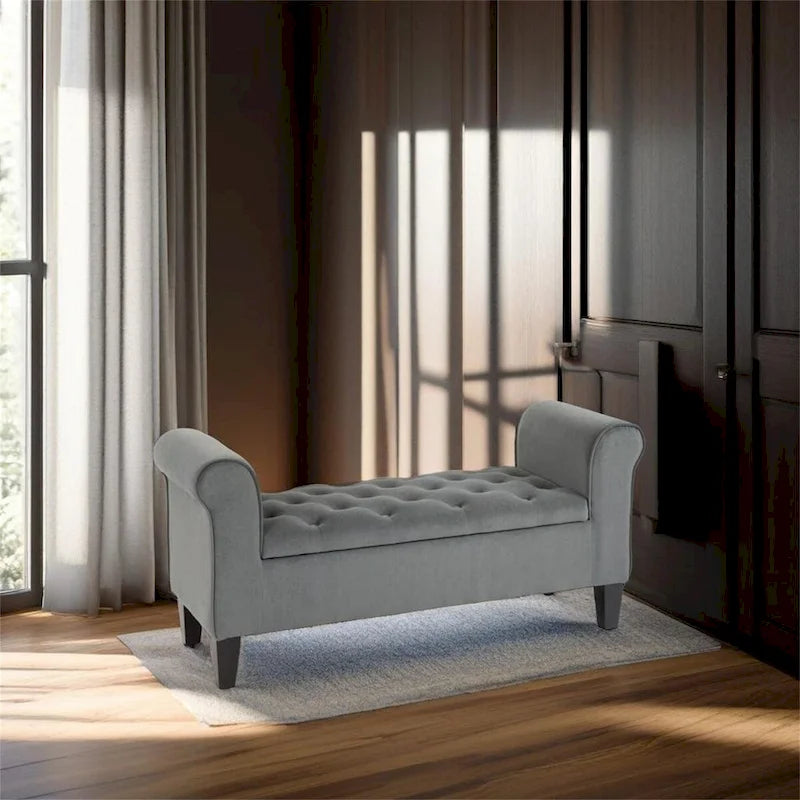 Button-Tufted Storage Ottoman Bench