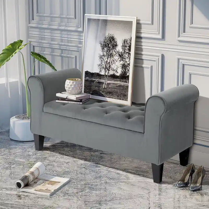 Button-Tufted Storage Ottoman Bench