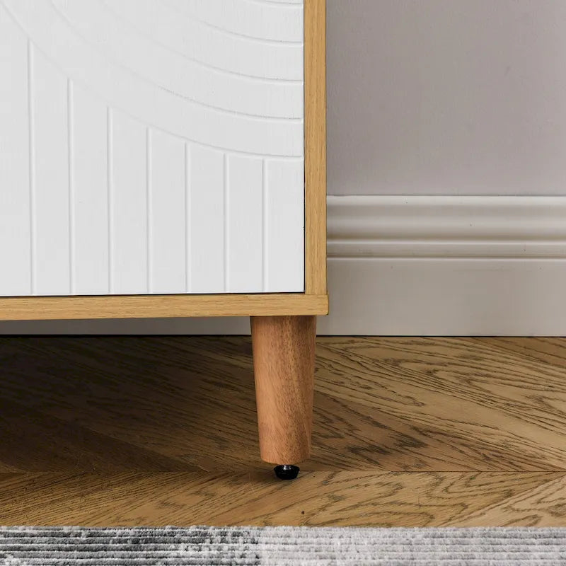 Freestanding Sideboard Buffet Cabinet with Doors Adjustable Shelves Natural Wood White