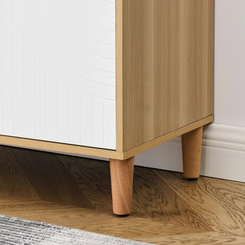 Freestanding Sideboard Buffet Cabinet with Doors Adjustable Shelves Natural Wood White