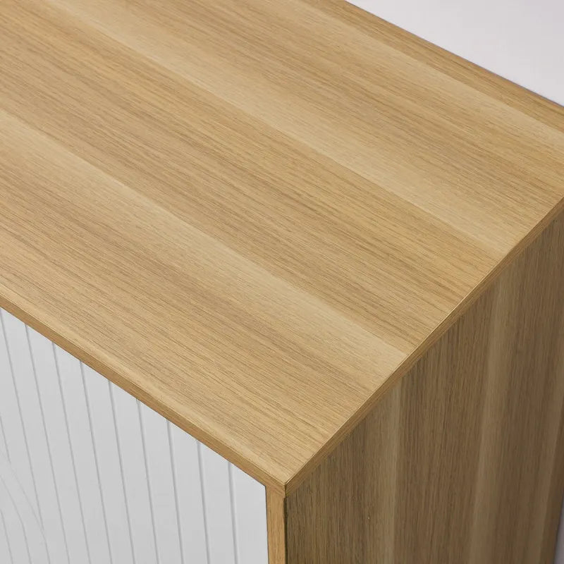 Freestanding Sideboard Buffet Cabinet with Doors Adjustable Shelves Natural Wood White
