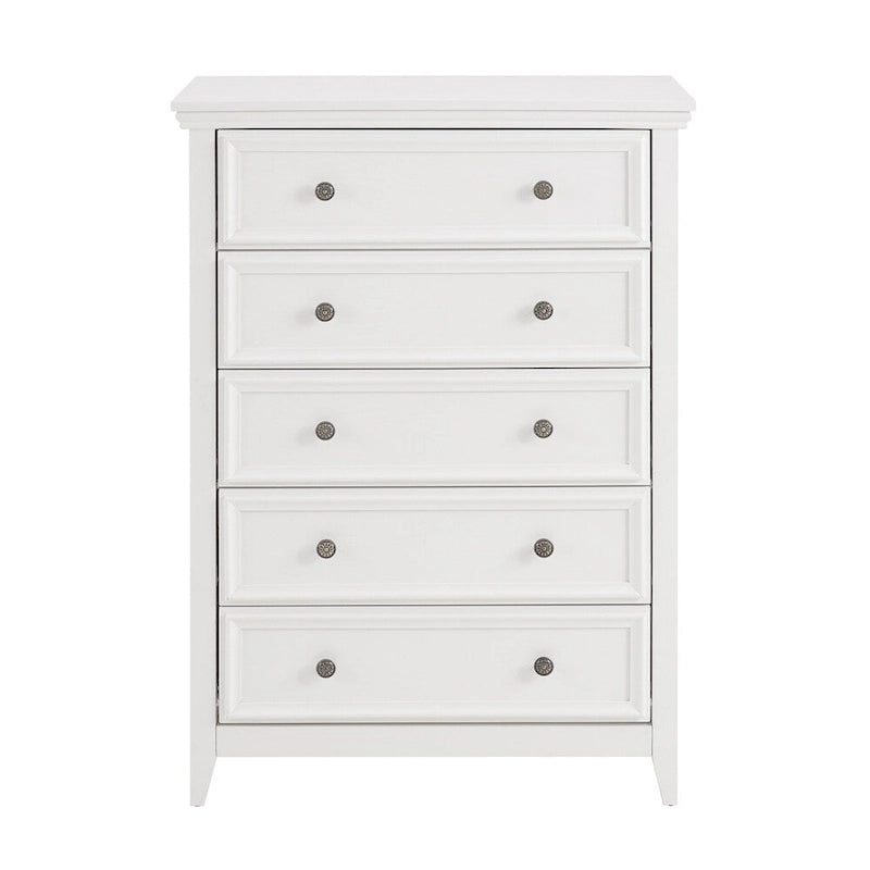 5-Drawer Dresser Chest White Black Farmhouse Storage Cabinet Metal Handles