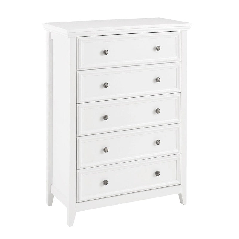 5-Drawer Dresser Chest White Black Farmhouse Storage Cabinet Metal Handles